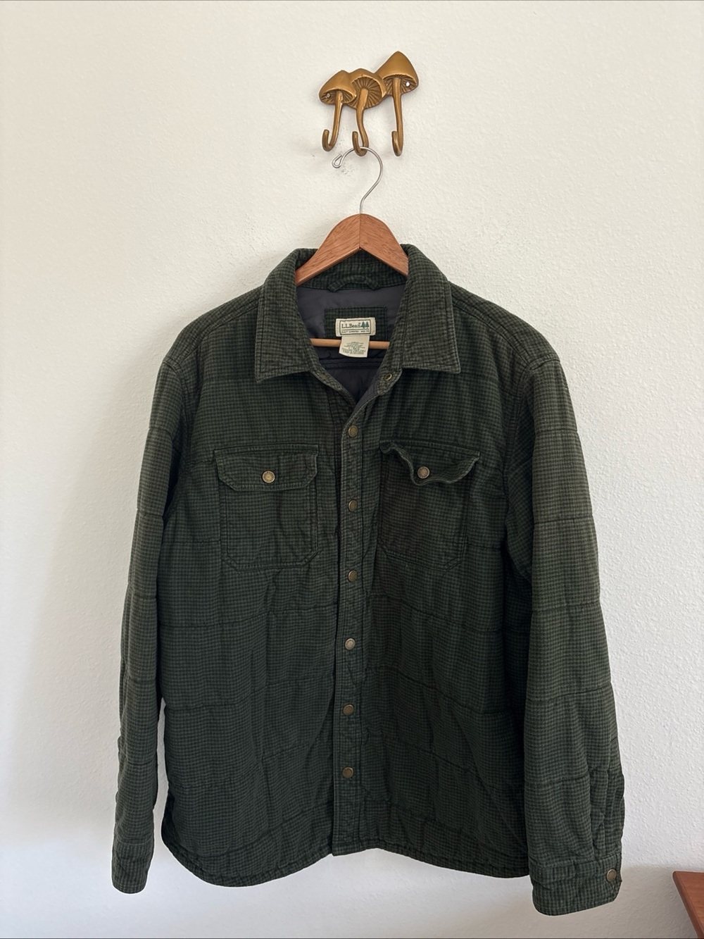 Vintage LL Bean Men's Dark Green Quilted Shirt Jacket Large